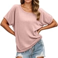 thumbnail image 2 of Womens T Shirts Summer Tops 2025 Solid Color Short Sleeve Crewneck Drawstring Hem Casual Tees Tshirts Shirts for Women, 2 of 5