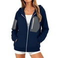 thumbnail image 2 of Zip Up Hoodies for Women Plus Size Block Zipper Pocket Hoodie Solid Color Long Sleeve Casual Hoodie, 2 of 9