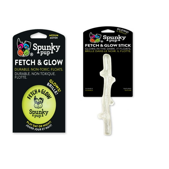 Spunky Pup Glow in the Dark Dog Ball & Stick Set of 2