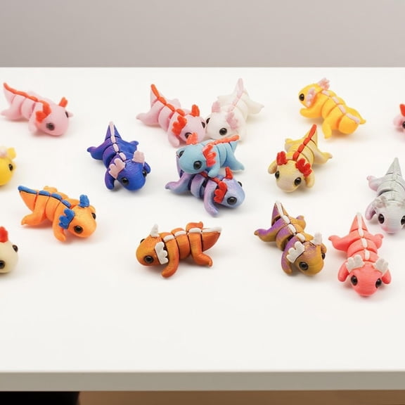 3D Printed Axolotl, 3D Printed Fidget Toys, Mini Resin Figurines, 12 Pc Set, Cute Desk Decor, Office Shelf Decor, Whimsical Home Decor, Multi Color, 3 In Articulated Pieces
