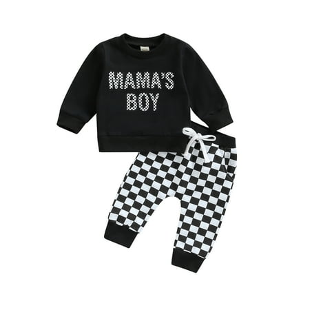 

Newborn Baby Boy Girl Casual Clothes Long Sleeves Letter Print Sweatshirt Tops Checkboard Print Pants Fall Winter Outfits