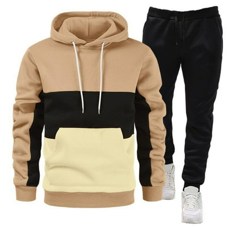 guisaled Sweatsuit 2 Piece Set for Men Casual Colorblock Jogging Tracksuit Athletic Pullover Hooded Sweatshirt And Sport Pants