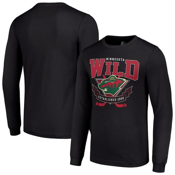 Men's Starter Black Minnesota Wild Team Logo Graphic Long Sleeve T-Shirt