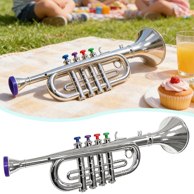 Gold-Plated Plastic Trumpet Toy for Preschool - Beginner Wind Musical Instrument, Trumpet Toy with Gold Plating 1PC