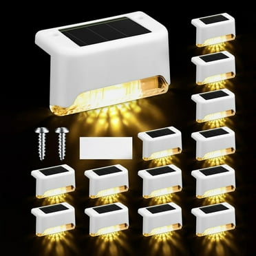 BlinkL 12 Pcs Solar Deck Lights Outdoor, Waterproof LED Solar Step Fence Lights for Stairs, Step, Railing, Patio, Driveway, Garden, Pathway and Yard(White Shell Warm White Light)