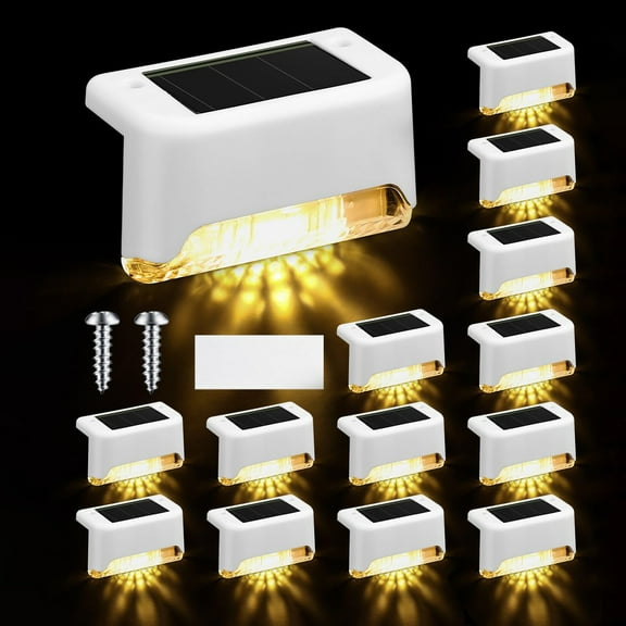 BlinkL 12 Pcs Solar Deck Lights Outdoor, Waterproof LED Solar Step Fence Lights for Stairs, Step, Railing, Patio, Driveway, Garden, Pathway and Yard(White Shell Warm White Light)