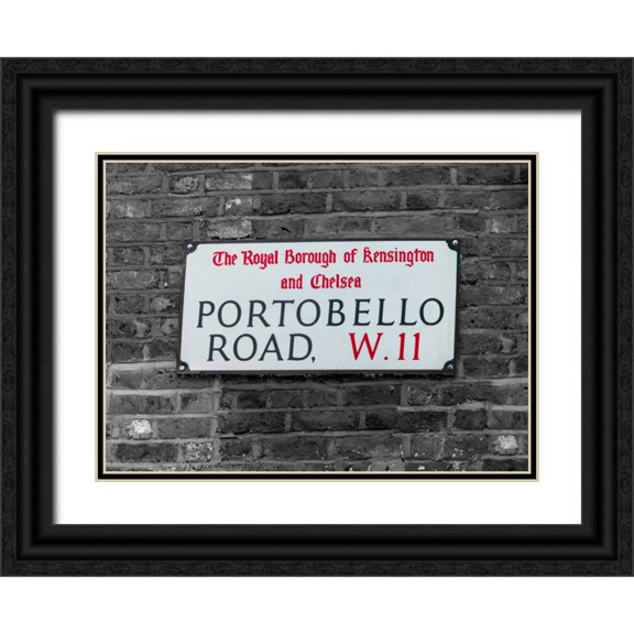 Frank, Assaf 18x14 Black Ornate Wood Framed with Double Matting Museum Art Print Titled - Portobello road sign board on a brick wall, London, UK