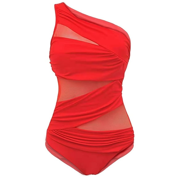 Gubotare One Piece Swimsuit Women Women's Tummy Control Swimsuits Ruched One Piece Bathing Suit Double Straps Deep V Neck Drawstring Swimsuit (Red,XL)