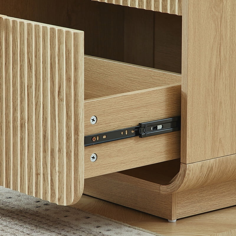 1PCS Modern Wavy Fluted-Design Nightstand Table with 2 Drawers, Curved Versatile Bedside Small Storage Cabinet