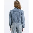 thumbnail image 3 of DARING DIVA Women's Zip Up Long Sleeves Cropped Denim Jacket XS Washed Blue, 3 of 6