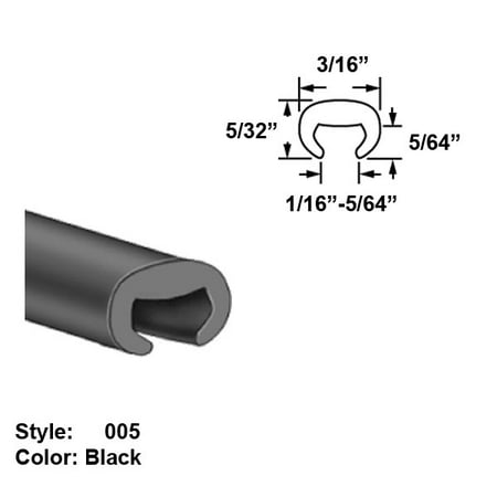

Polyethylene Plastic C-Channel Push-On Trim Style 005 - Ht. 5/32 x Wd. 3/16 - Black - 25 ft long