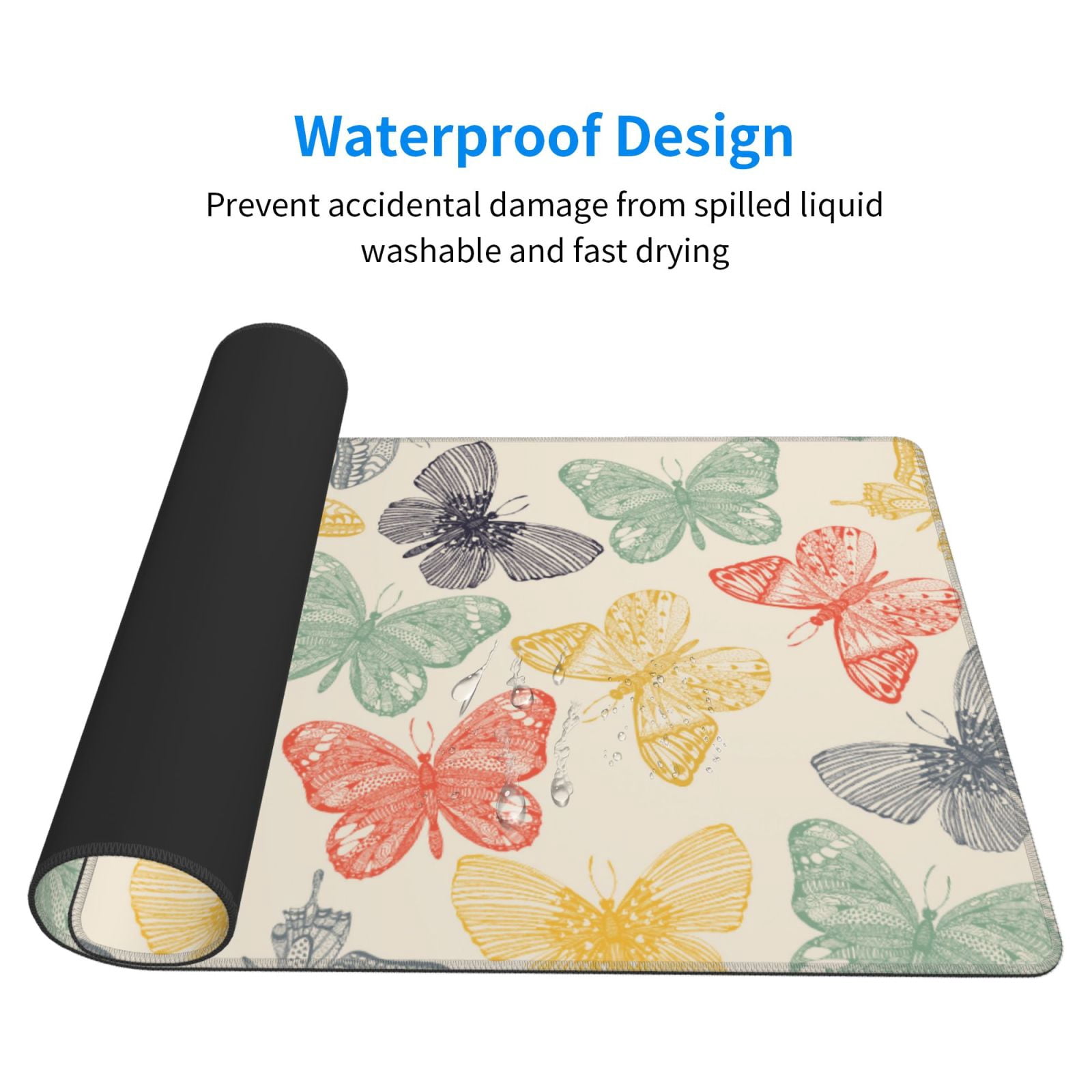 Naloa Butterfly Gaming Mouse Pad Large Mouse Mat Long Extended Desk Pad Non-Slip Rubber Mice Pads Stitched Edges Thin Pad (16x29.5 Inch)