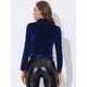 thumbnail image 4 of Chaqueta de motociclista con cuello de solapa y cremallera de terciopelo para mujer Azul Real L, 4 of 5