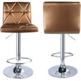 HOMEKOKO Bar Stool, Hydraulic Square Back Diagonal Line Adjustable Bar Stools, Set of 2 (Gold