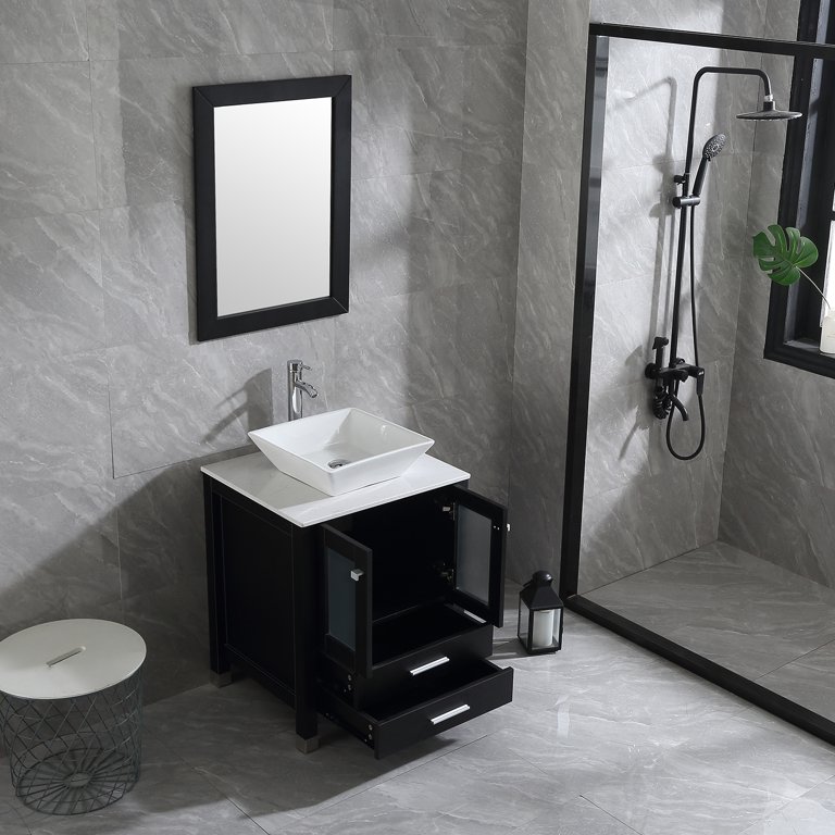  VANIRROR Black Bathroom Wall Cabinet 23x29 inch Wooden