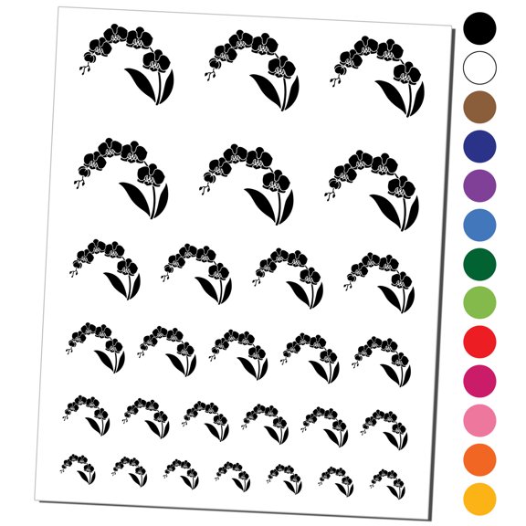 Stem of Orchids Flowers Water Resistant Temporary Tattoo Set Fake Body Art Collection - Black