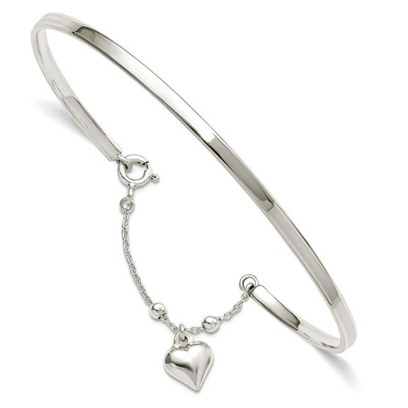 2.95mm 925 Sterling Silver Puffed Love Heart Cuff Stackable Bangle Bracelet Anklet Inch Anklet for Women