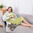 thumbnail image 5 of Oversized Wearable Blanket Hoodie,Green and Blue Pioneer Flower Pattern Sherpa Blanket Hoodie with Super Pockets,Super Warm Fuzzy Pullover for Women & Men, 5 of 6