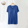 thumbnail image 2 of Ersazi Silk Pajamas for Women Women Blouse Plain Casual Fashion V-Neck Regular Short Sleeve Pajama Tops Blue M, 2 of 4