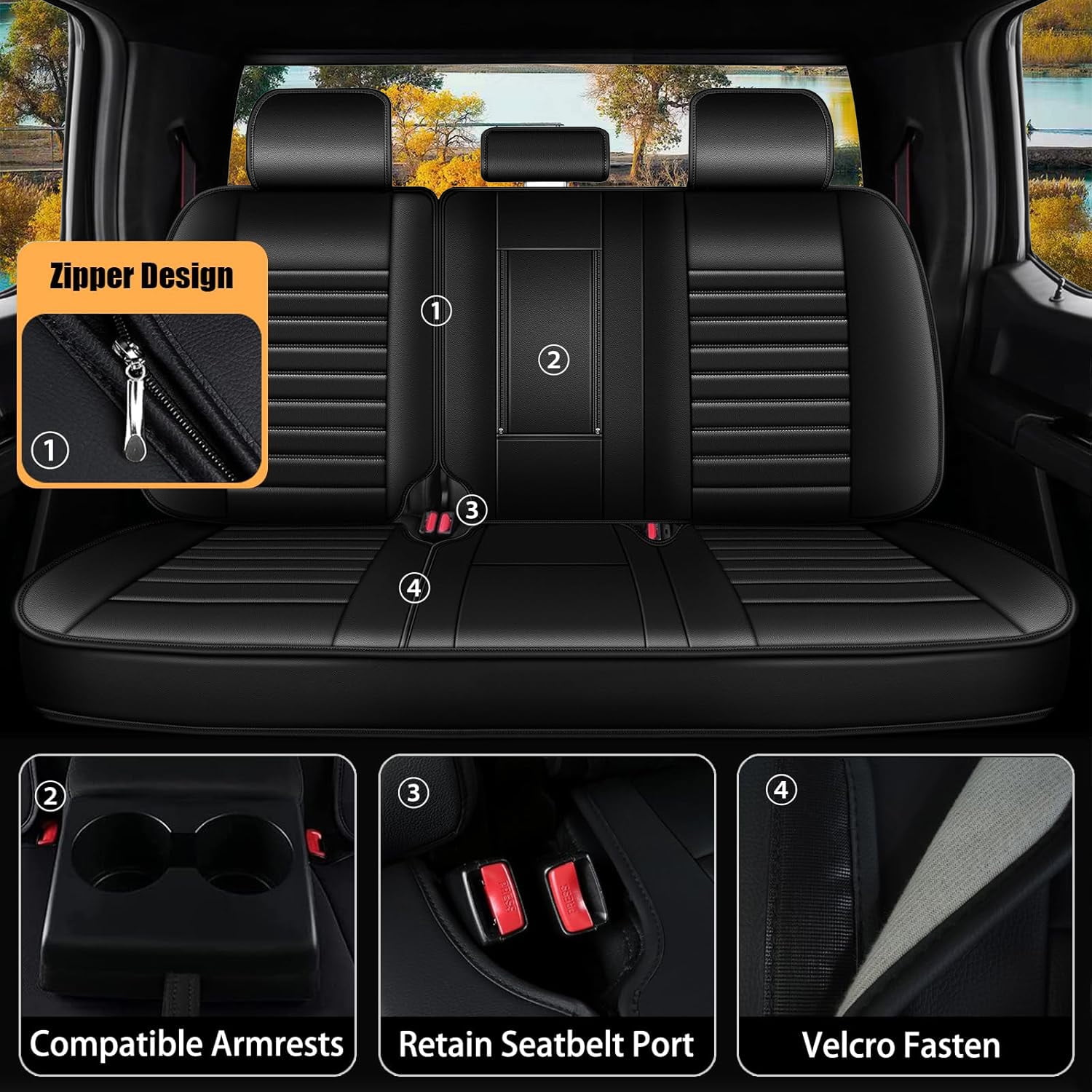 Custom Seat Covers for Ford F150 2009-2026 F250/F350/F450 2017-2026: 5 Seat Full Set Faux Leather Truck Seat Covers Car Cushion (Black)