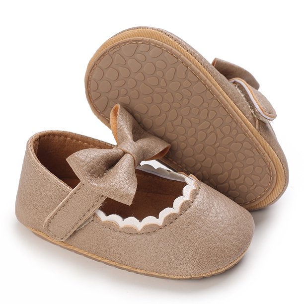 Zapatos Mary Jane para bebés, zapatos planos antideslizantes, suela de goma suave, primeros pasos para niños pequeños, zapatos de vestir de princesa, color albaricoque, la longitud interior es de 12 JAMW Sencillez