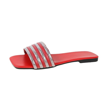 

Summer Savings Clearance! PEZHADA Womens Sandals Slippers for Women Head One-line Sandals Flat Slippers Color Everything Matching Sandals Red