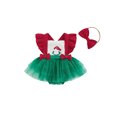 thumbnail image 1 of SUNSIOM Tenue de Noël pour Bébé Fille Robe Patchwork à Manches Volantes avec Bandeau Tenue Automne Hiver, 1 of 8