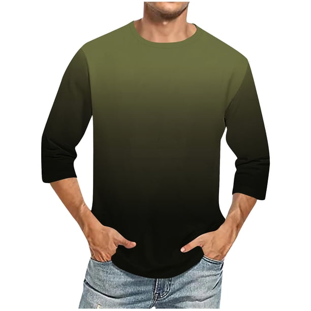 Camisas de Lino para Hombres Impresión Cuello Redondo Casual 3/4 Manga Blusa, Mezcla de Lino de Algodón para Primavera Verano Ocio Y Tops Diarios
