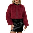 thumbnail image 2 of BXJX Womens Ladies Warm Faux Furry Short Jacket- Fashion Soft Casual Winter Round Neck Outerwear Top Red Size L, 2 of 7