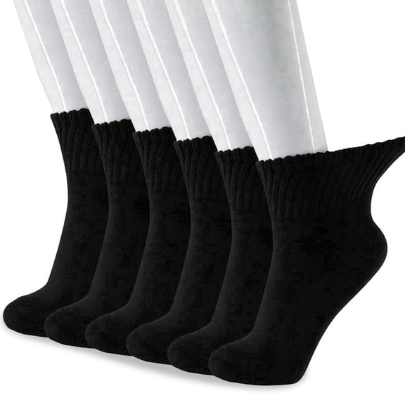 Cotton Ankle Diabetic Socks 6 Pairs (10-13, Black)