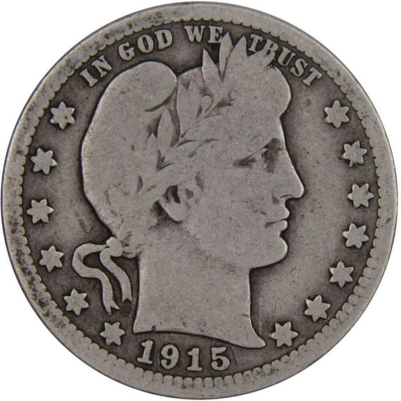 1915 Barber Quarter G Good 90% Silver 25c US Type Coin Collectible