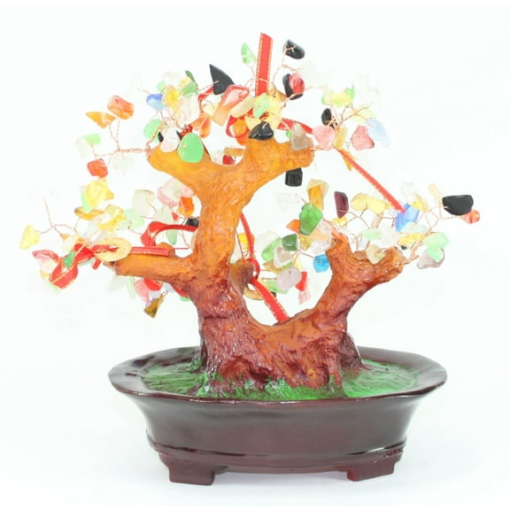 Feng Shui Colorful Gem Stones Money Fortune Tree Bonsai Home Decor Wealth Blessing Gift New