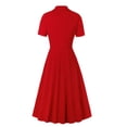 thumbnail image 4 of Vestido de mujer de manga corta con cuello en V y solapa de color sólido para ropa formal con botones de cintura alta Fridja  bnh4510, 4 of 8