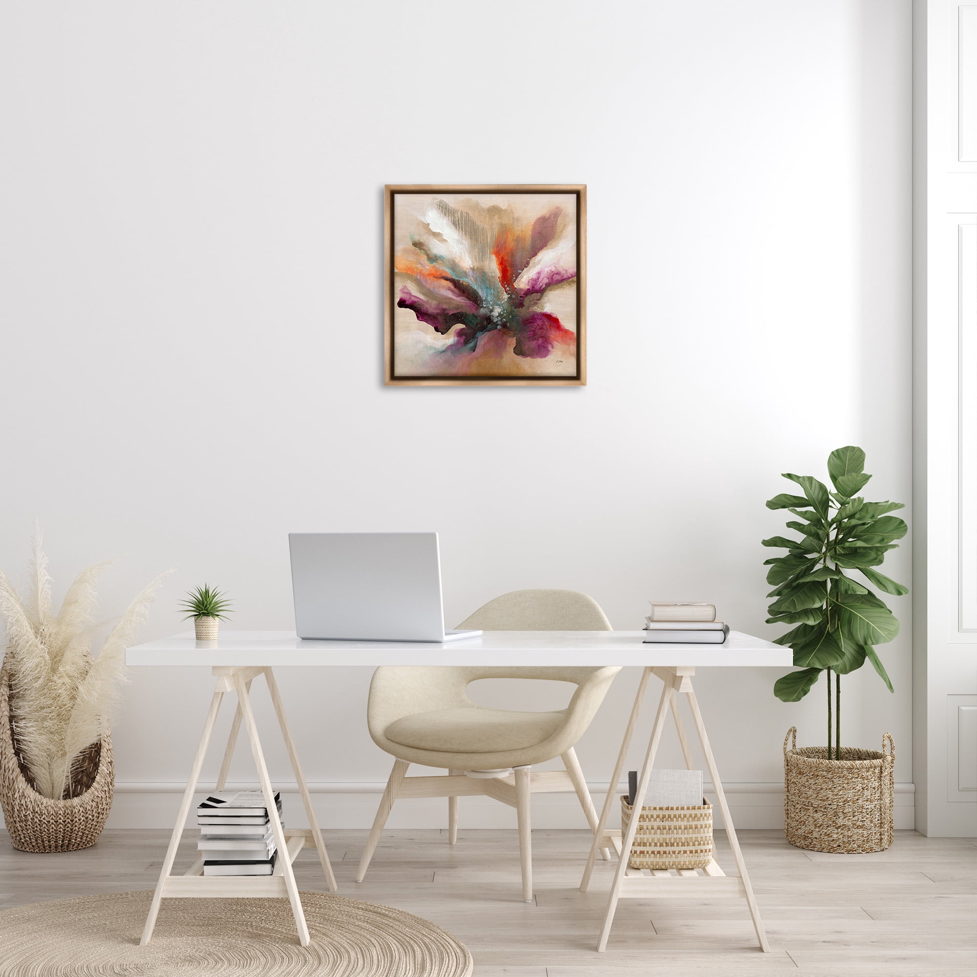 Stupell Industries Modern Botanical Leaves Botanical & Floral Painting Brown Floater Framed Canvas Art Print Wall Art, 25 x 25