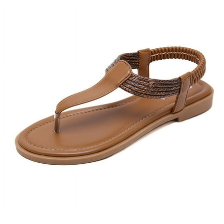 Flats Sandals for Women with Elastic Ankle Strap Non Slip Comfort Sandals Women Dressy Summer Flats Shoes Slip On Beach Footwear