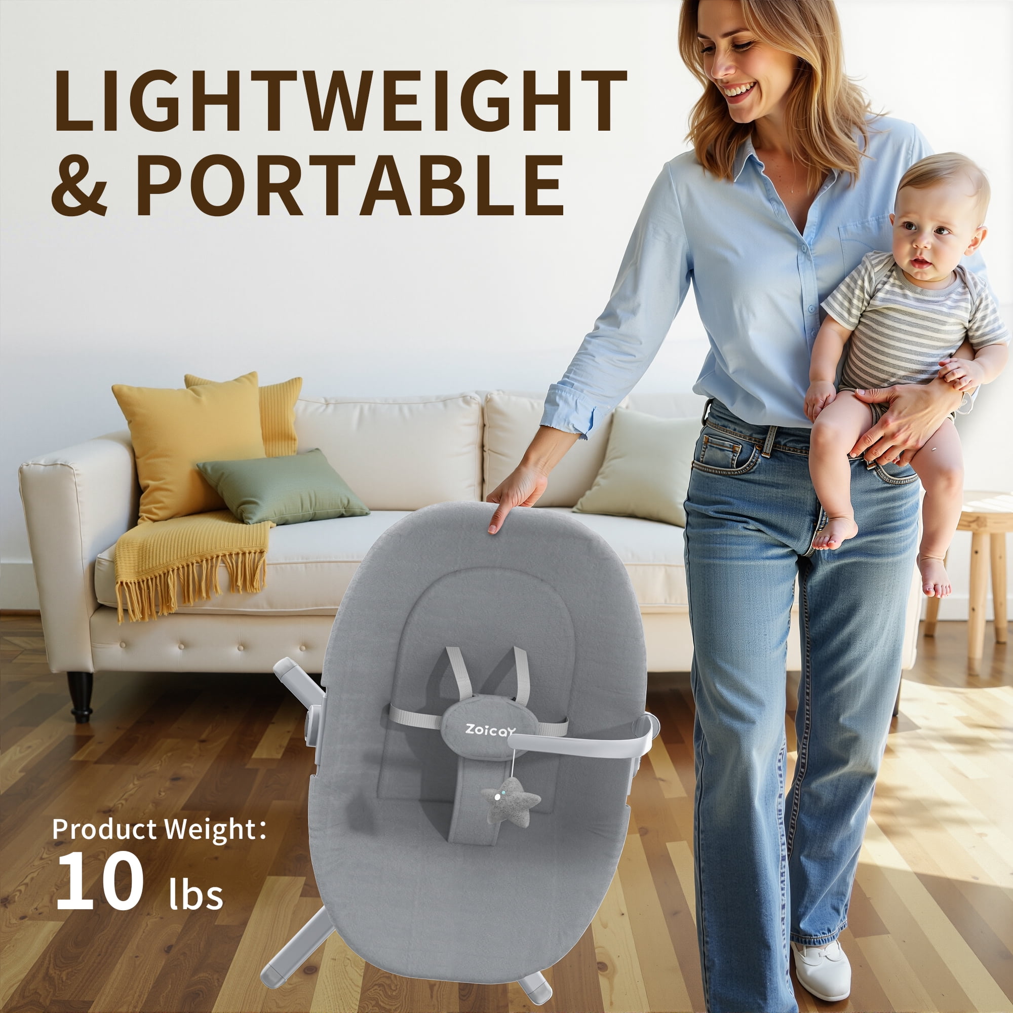 Zoicay Electric Baby Swing with App Remote Control, 5 Speeds 3 Sway Modes, Bluetooth Music, 5-Point Harness Infant Swing, Gray