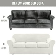 Stretch Velvet Plush Sofa Covers Couch Armchair Slipcover Protector with Cushion Covers, White, For 3-Seater Sofa