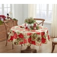 thumbnail image 6 of Christmas Majestic Winter Poinsettia Floral 70 inch Round Vinyl Flannel Back Dining Tablecloth, 6 of 7