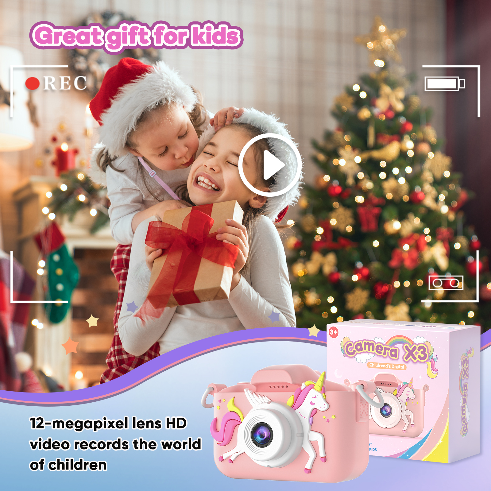 Seckton Kids Digital Camera with Silicone Cover, Dual Lens, Pink photo 3