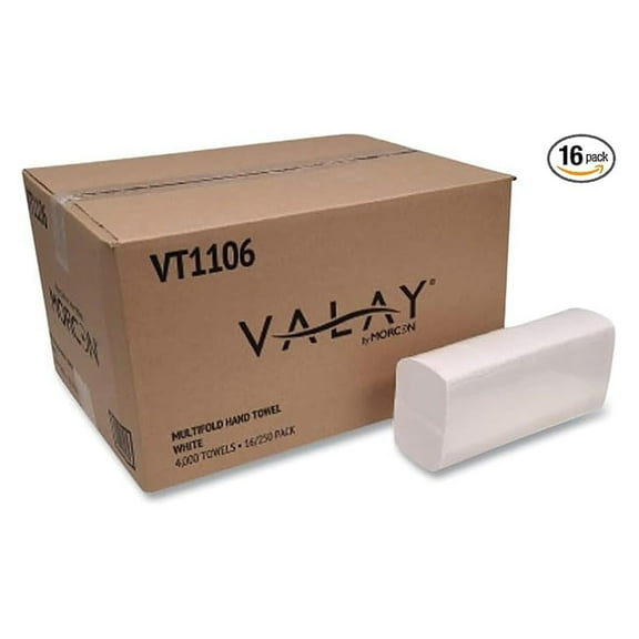 Valay Multi-Fold Towels, 1-Ply, 9.05 x 9.25, White, 250/Pack, 16 Packs/Carton