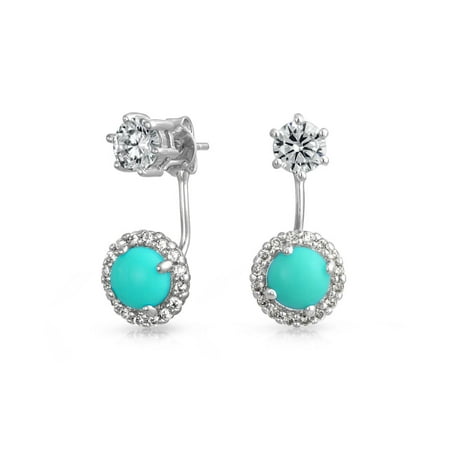 - Dyed Simulated Turquoise Clear CZ Rhodium Plated Brass Ear Jacket Earrings