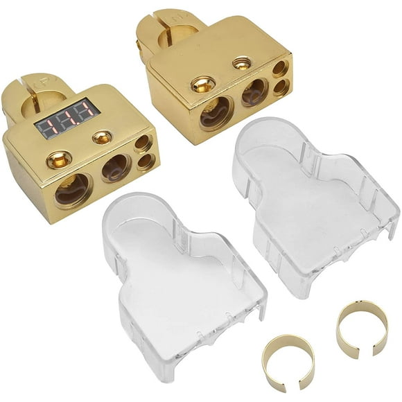 ZOUSSIQI Car Battery Terminal Connectors Kit, Car Battery Terminal Connectors Kit with Digital Voltmeter Display Stardand 0/4/8/10 AWG Gauge (A) CA919-8269