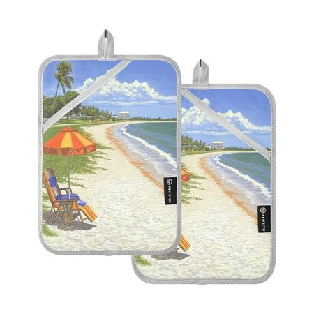 

Peaceful Beach Pattern Set of 2 Heat-Resistant Quilted Pads Silver Polyester 7 x 9.8