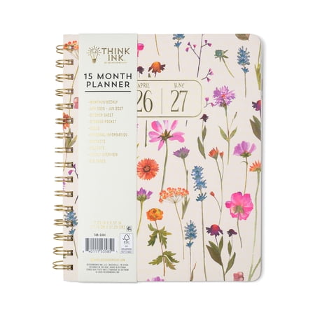 Think Ink 15 Month Weekly Planner 6.75" x 8.37" Cream Wildflower, Apr 2026 - Jun 2027