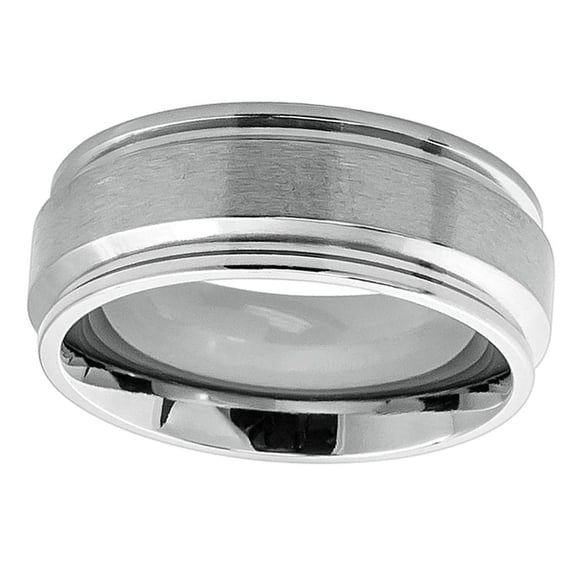 Men Women Titanium Wedding Band Ring 8mm Raised Brushed Center Stepped Edge Ring