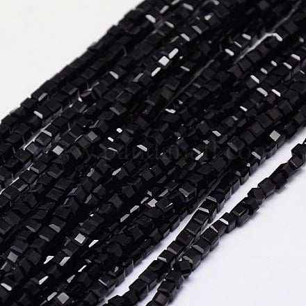 Glass Beads Strands Faceted Cube Black 2x2x2mm Hole: 1mm about 198pcs/strand 16.3 inch