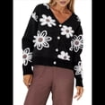 thumbnail image 1 of Cárdigan de Punto con Estampado Floral y Botones para Mujer, Cuello en V y Hombros Caídos Negro XL, 1 of 9