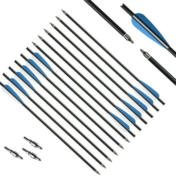 AMERTEER AOVUWU 12PCS 20inch Carbon Bolts Crossbows Arrows With TPU Vanes Screw-in Arrowhead/Tip Carbon Shaft Crossbows