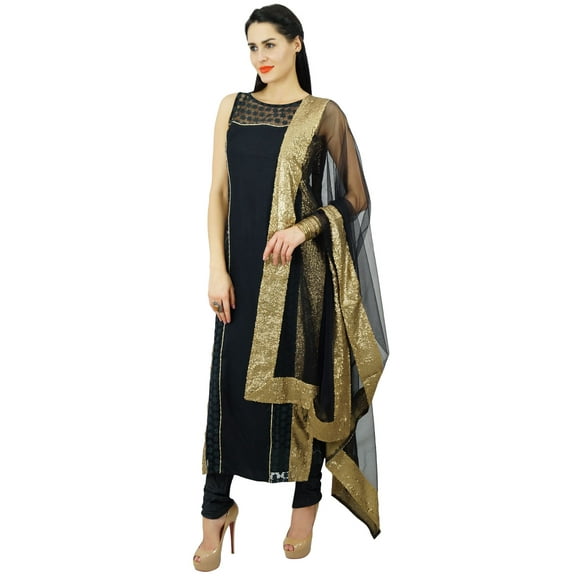 Atasi Womens Black Net Straight Kurti Salwaar Kameez with Dupatta Readymade
