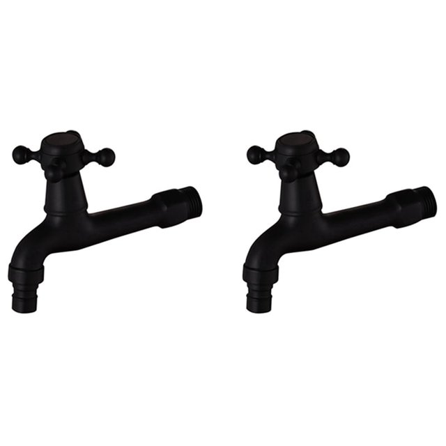 2 grifos para exterior, jardín, latón negro, montaje en pared, para baño, esquina, lavadora, inodoro, fregona, grifo para piscina